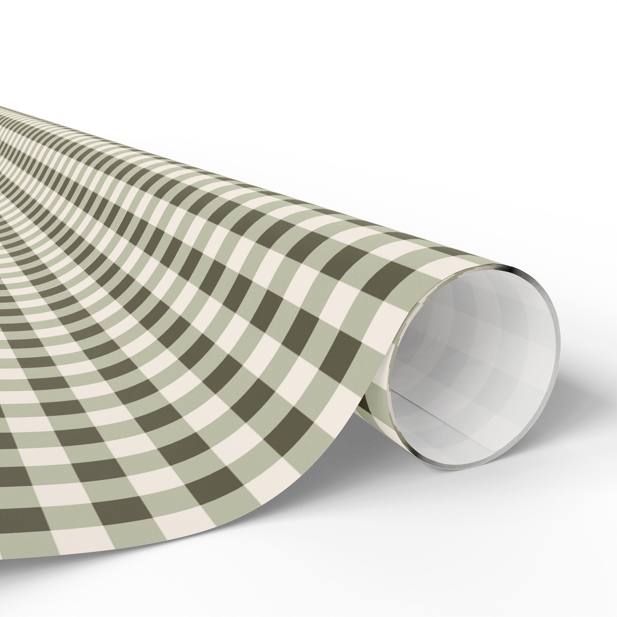 Gingham Plaid Wrapping Paper Roll — Neutral Green Check Holiday Gift Wrap - Creations by Chris and Carlos