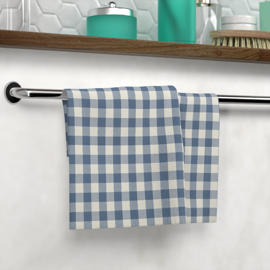 The Slate & Sage Collection- Geneva Blue Gingham Face Towel — Soft Check Pattern Face Cloth - Creations by Chris and Carlos