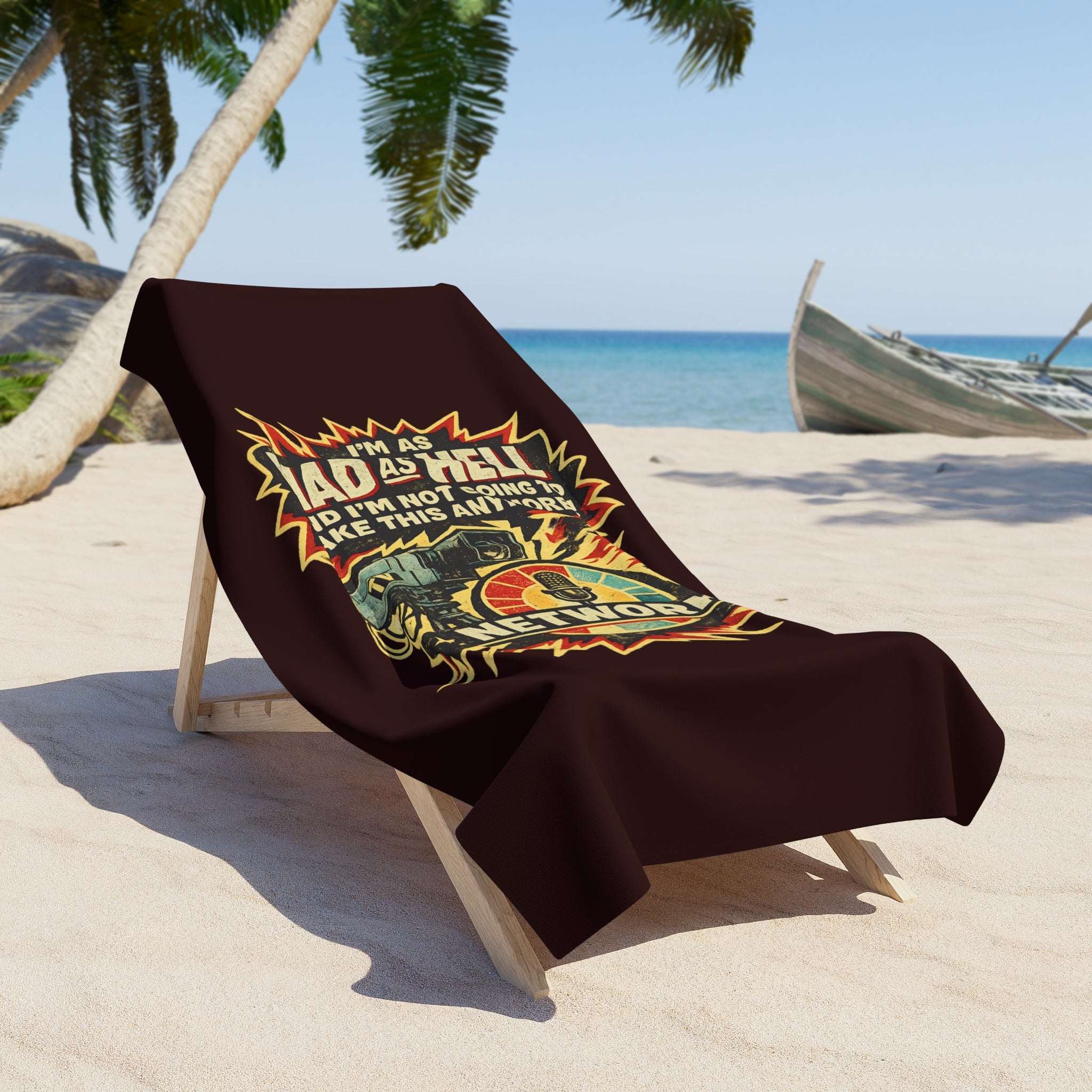 Beach Towel - Retro 'Mad as Hell' TV Network Graphic - Creations by Chris and Carlos