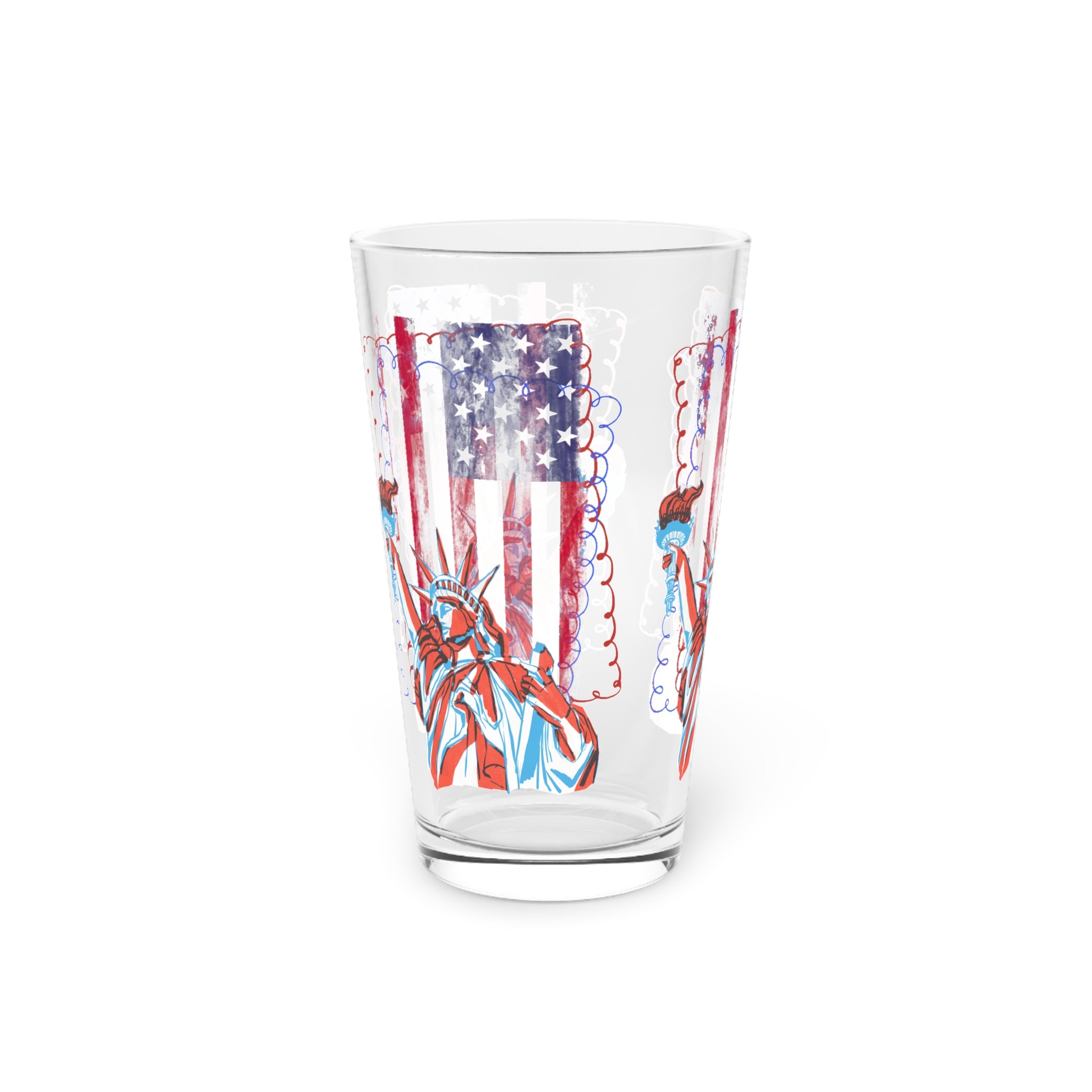 Liberty Statue American Flag 16oz Pint Glass — Patriotic USA Beer Glass - Creations by Chris and Carlos