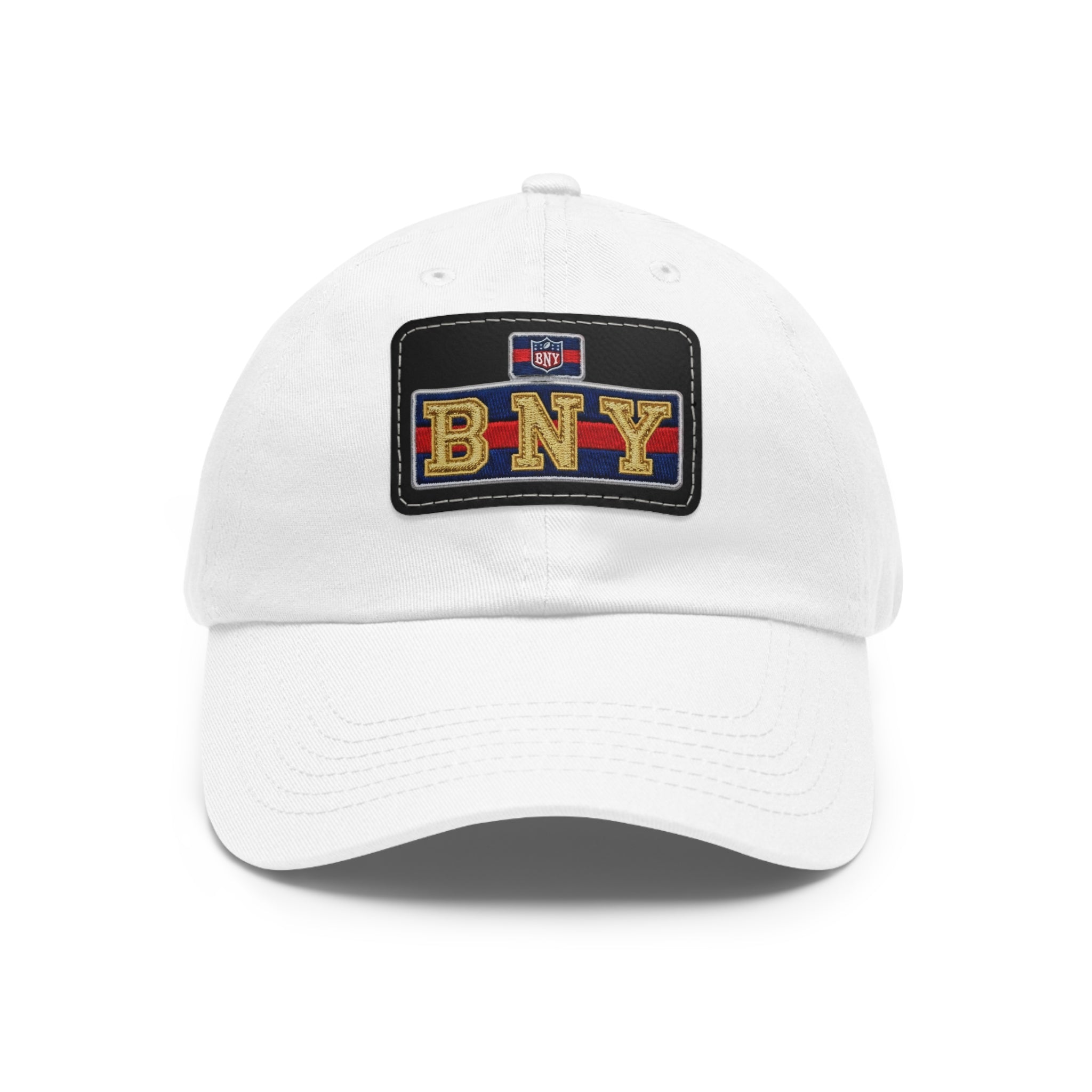 BNY Leather Patch Dad Hat – Vintage Varsity Baseball Cap - Creations by Chris and Carlos