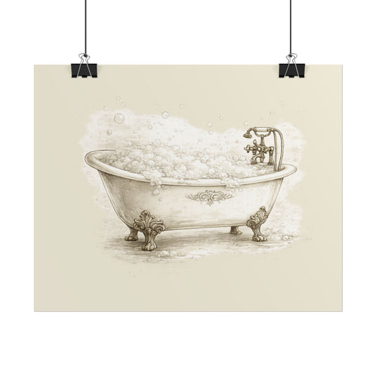 Bathroom Wall Art Poster — Vintage Clawfoot Tub Illustration (Rolled Poster) - Creations by Chris and Carlos