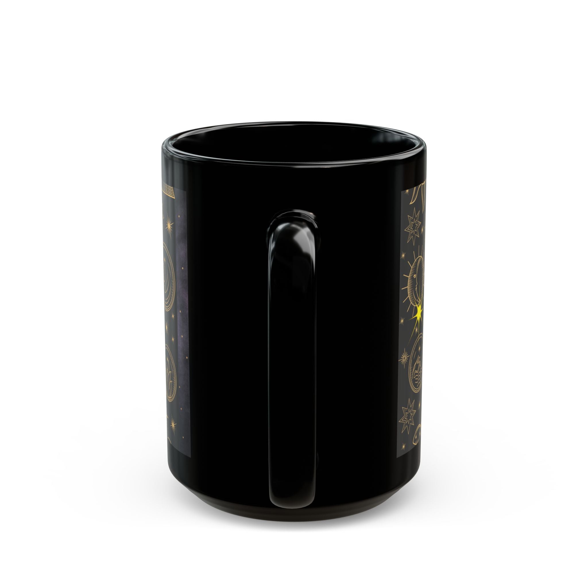 Celestial Gold Moon Phase Mug — Astrological Starry Black Coffee Cup (11oz/15oz) - Creations by Chris and Carlos