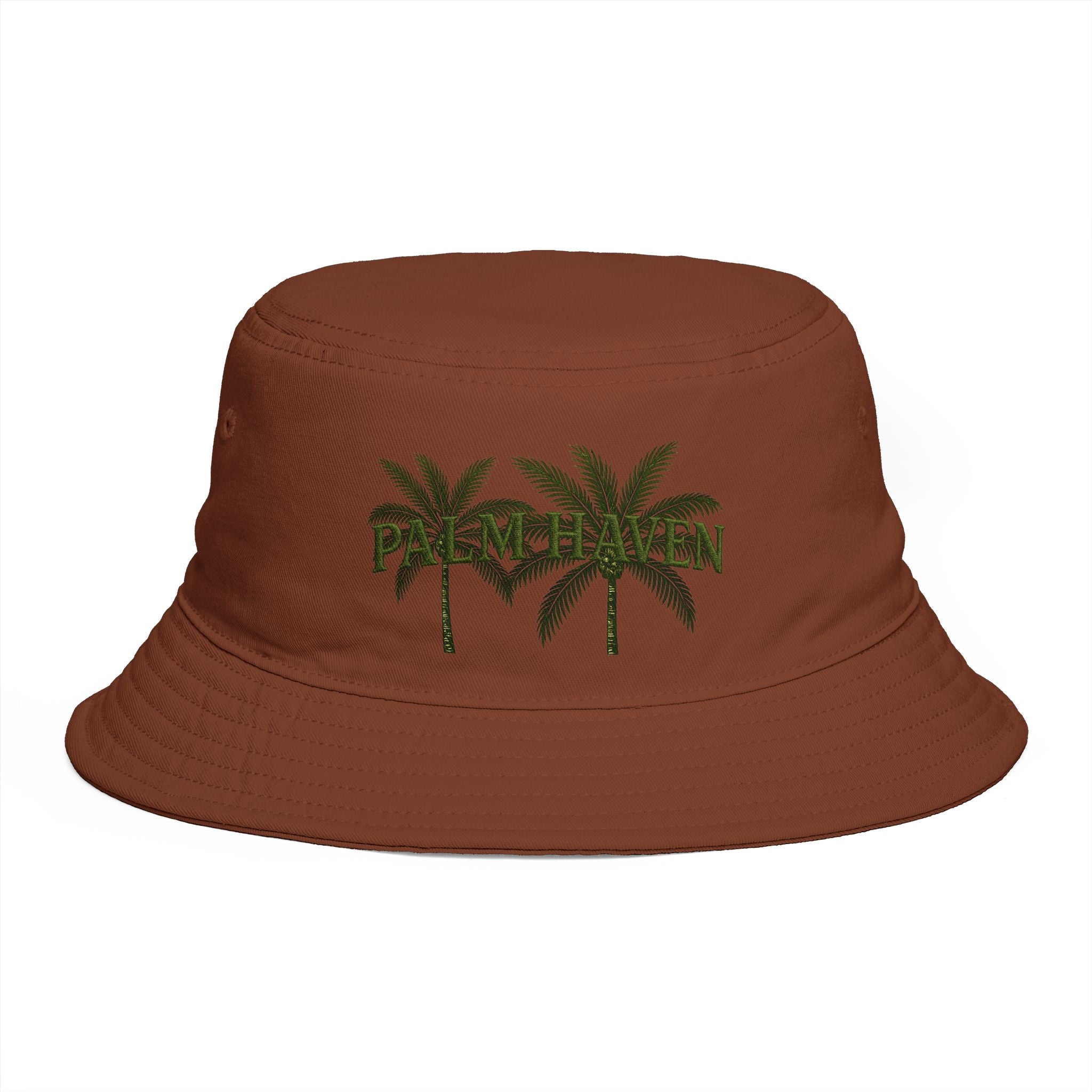 Palm Haven Bucket Hat – Tropical Palm Tree Embroidered Sun Hat - Creations by Chris and Carlos