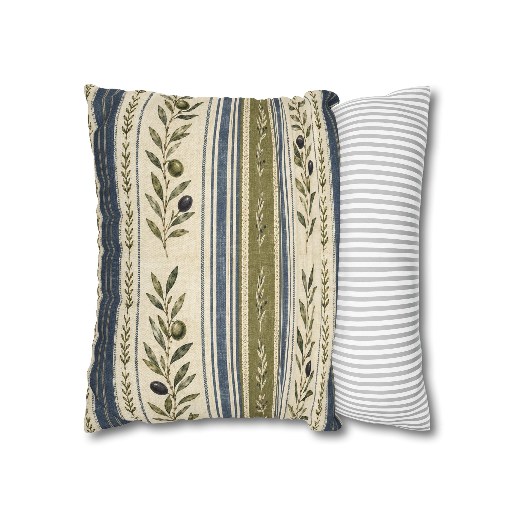 Olive & Navy Olive Branch Striped Throw Pillowcase - Creations by Chris and Carlos
