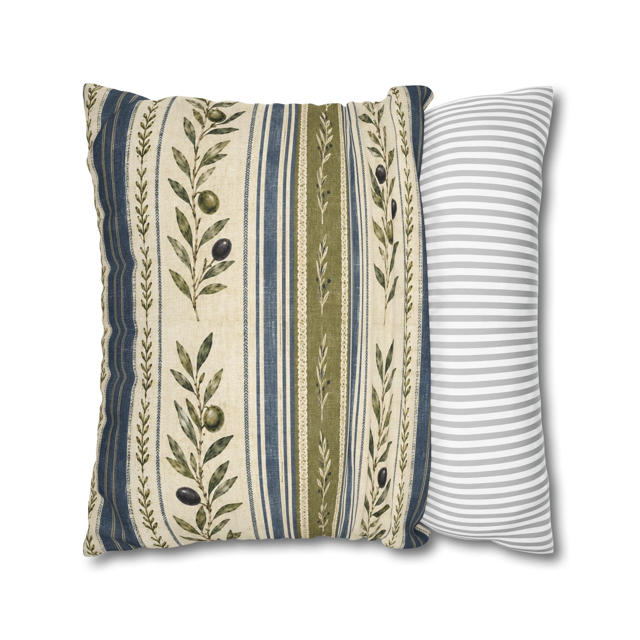 Olive & Navy Olive Branch Striped Throw Pillowcase - Creations by Chris and Carlos