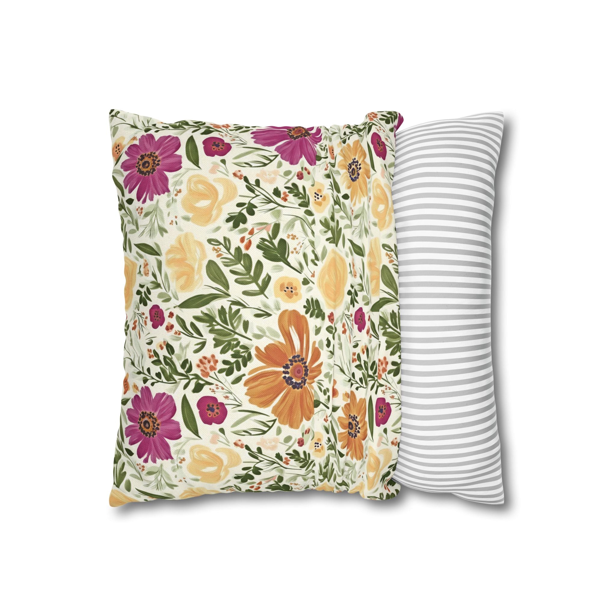 The Artisanal Flora Gallery Floral Cottage Garden Pillowcase — Yellow & Magenta Bloom Square Pillow - Creations by Chris and Carlos