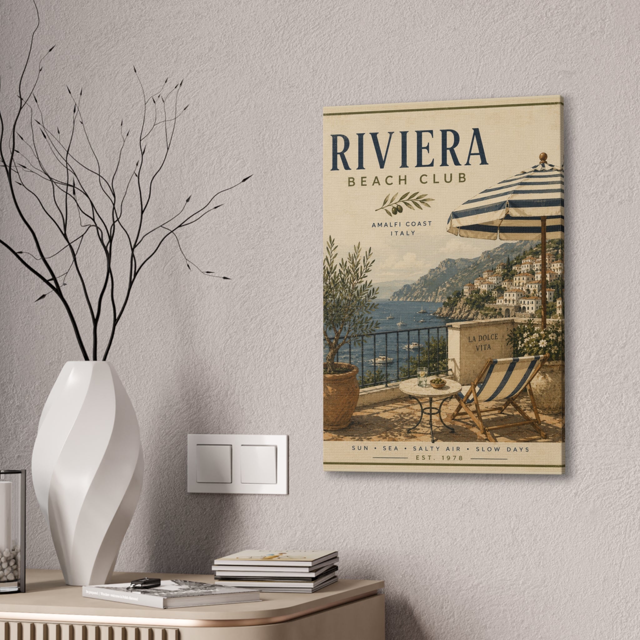 Riviera Beach Club Canvas Wall Art – Amalfi Coast Seaside Print - Creations by Chris and Carlos