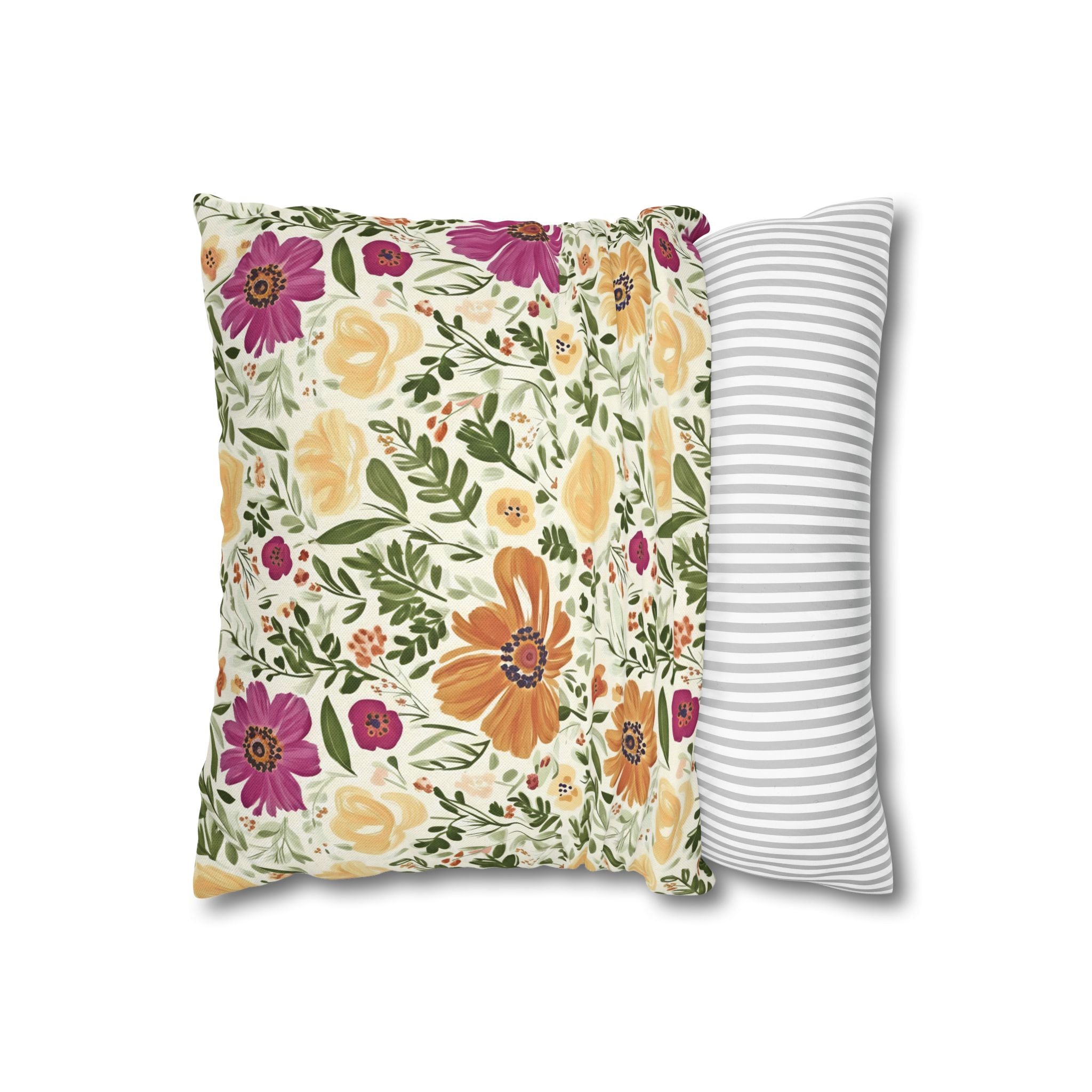 The Artisanal Flora Gallery Floral Cottage Garden Pillowcase — Yellow & Magenta Bloom Square Pillow - Creations by Chris and Carlos