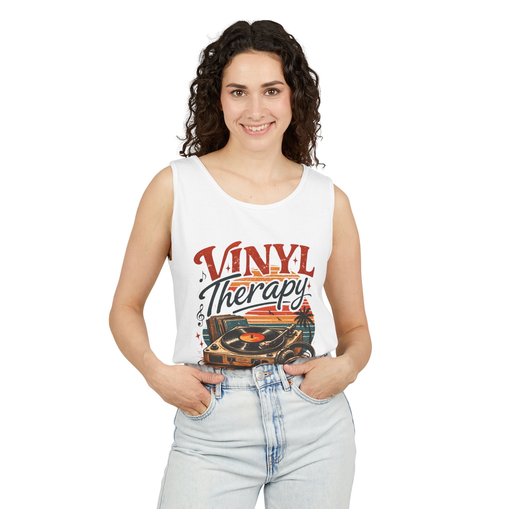 Vinyl Therapy Tank Top — Retro Record Player Music Shirt - Creations by Chris and Carlos