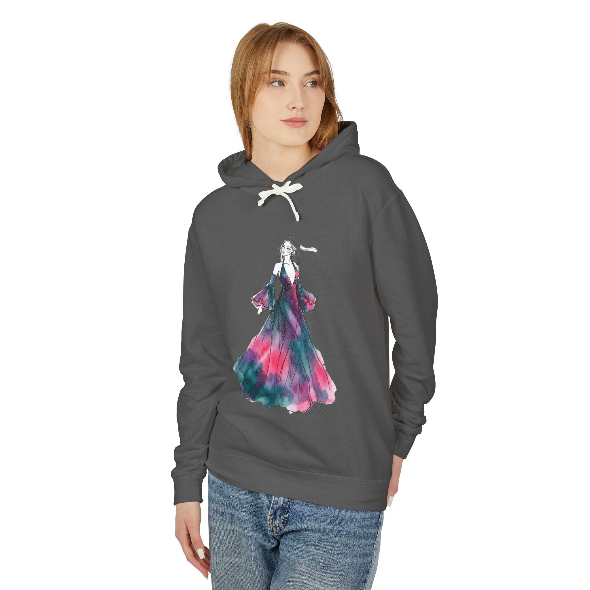 Watercolor Evening Gown Hoodie — Elegant Fashion Illustration Sweatshirt - Creations by Chris and Carlos