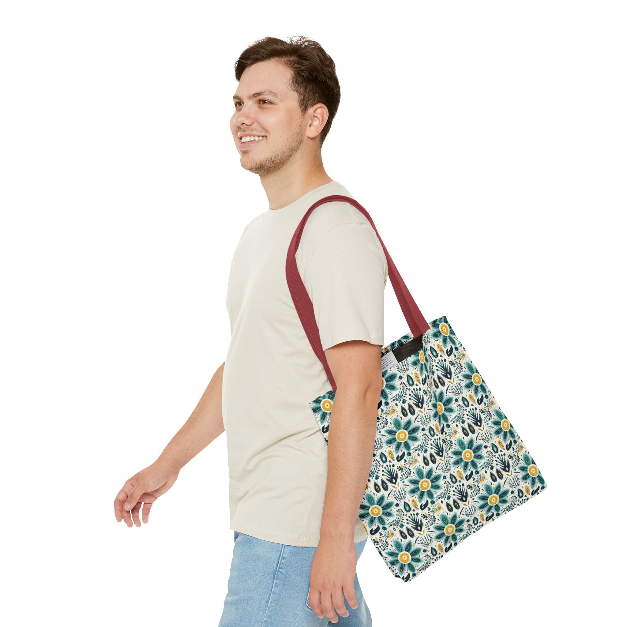 Sol y Alegría (Sun and Joy) Collection- Cactus Succulent Pattern Microfiber Blanket Soft Velveteen Throw for Home & Garden Lovers Floral Folk Art Tote Bag — Teal & Mustard All-Over Print - Creations by Chris and Carlos
