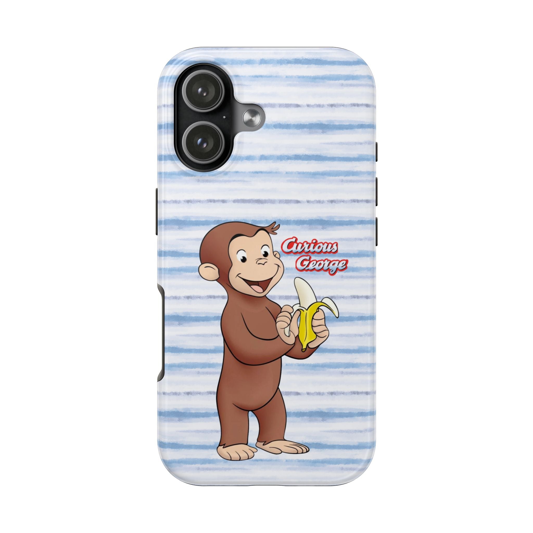 Curious George Banana Tough Phone Case — Cute Kids iPhone Cover, Blue Stripe Protective Case - Creations by Chris and Carlos