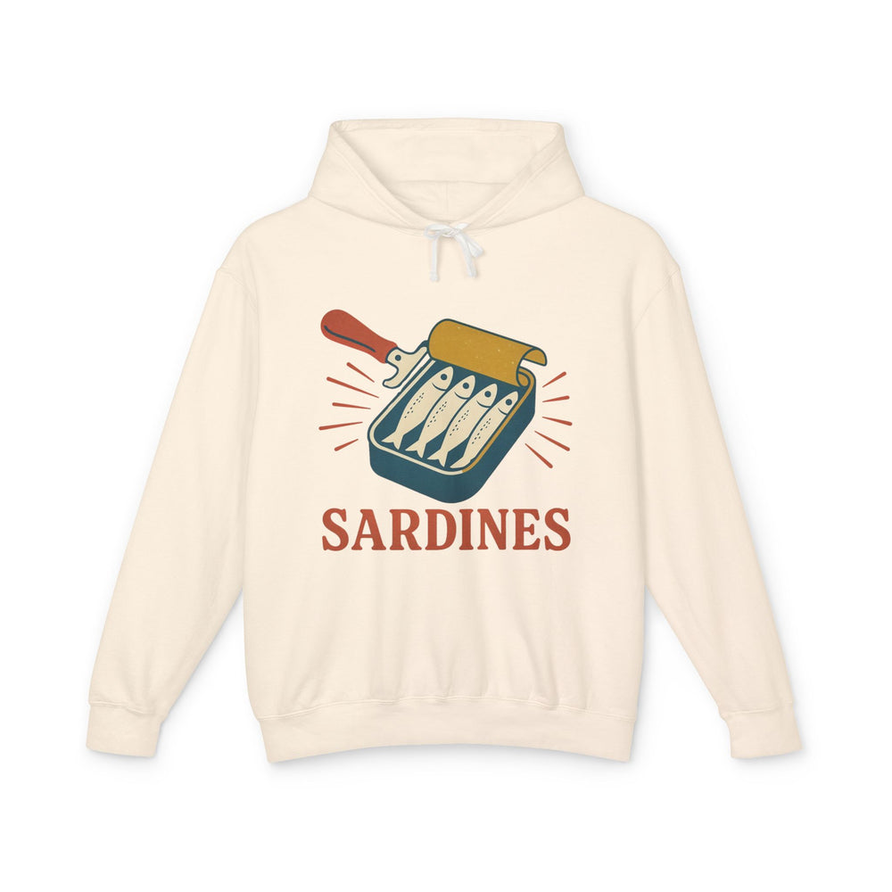 Salty Tin Company- Sardines Unisex Lightweight Hooded Sweatshirt, Eco-Friendly Fashion, Gift for Seafood Lovers, Casual Wear, Unique Design