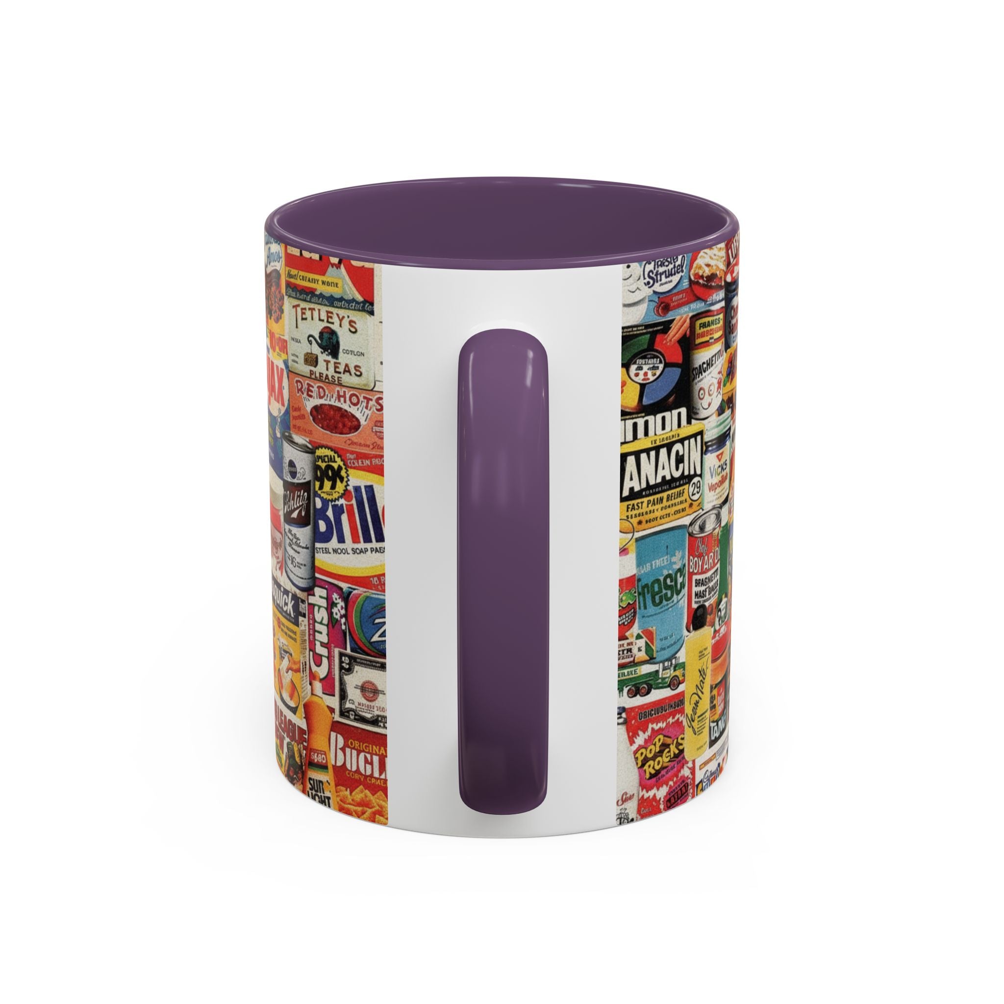 Vintage Retro Ads Coffee Mug — Collage of Classic Brand Labels (11/15oz Accent Mug) - Creations by Chris and Carlos