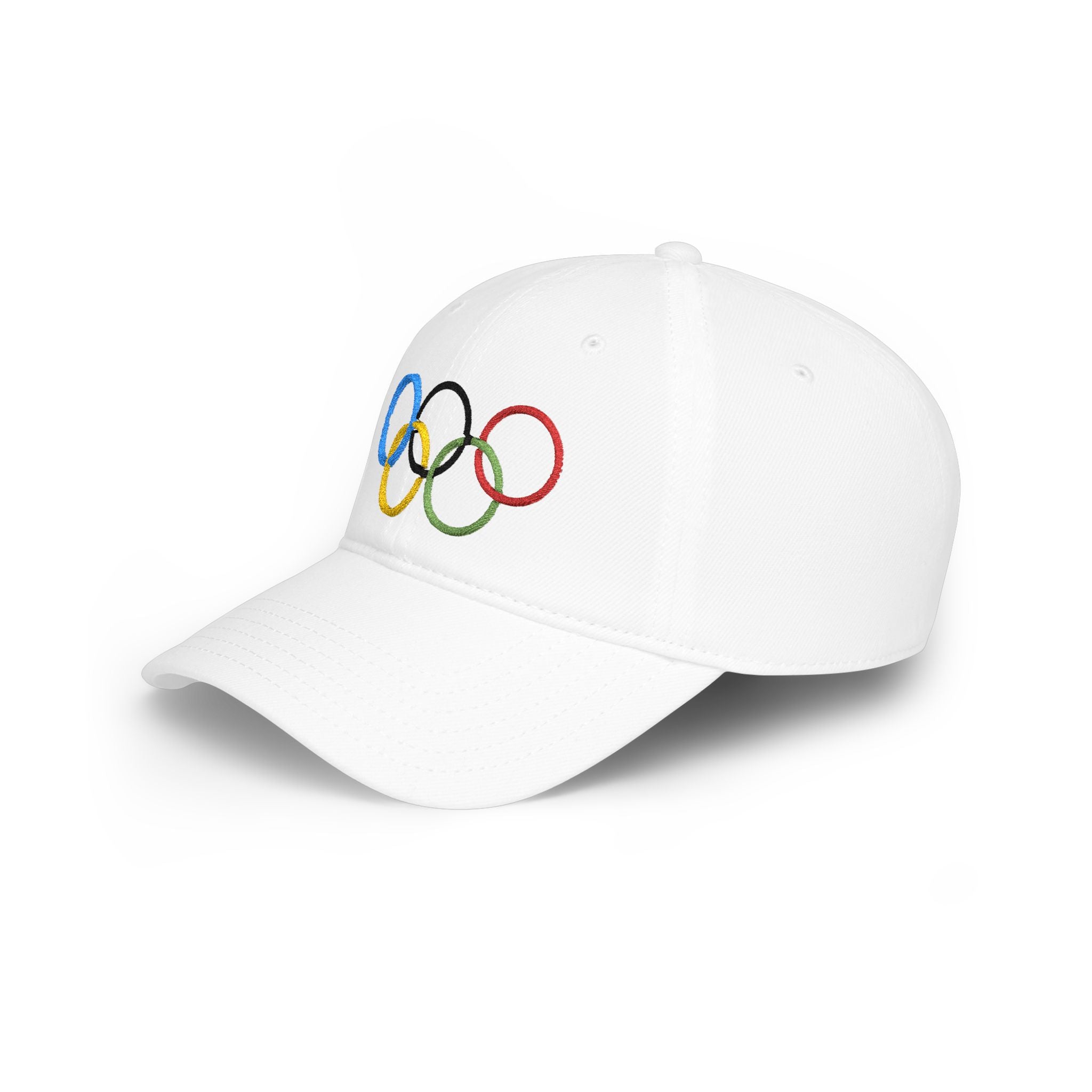 Olympic Rings Embroidered Baseball Cap — Red Low Profile Sport Hat - Creations by Chris and Carlos