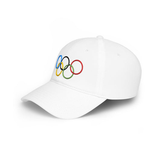 Olympic Rings Embroidered Baseball Cap — Red Low Profile Sport Hat - Creations by Chris and Carlos