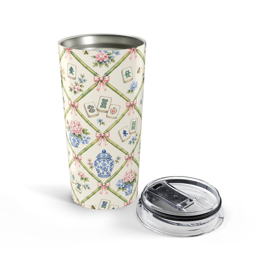 20oz Floral Chinoiserie Tumbler – Blue Ginger Jar & Mahjong Tile Pattern - Creations by Chris and Carlos