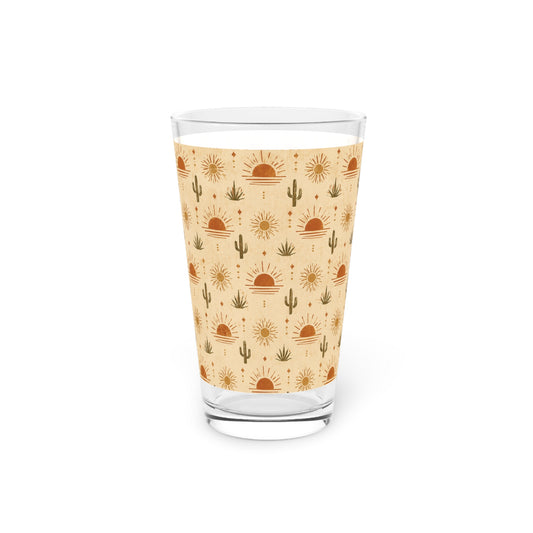 Desert Sunset Pint Glass — 16oz Southwestern Cactus & Sun Pattern - Creations by Chris and Carlos
