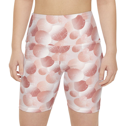 Pink Bubble Print Women's Workout Shorts — High-Waist Activewear Bike Shorts - Creations by Chris and Carlos