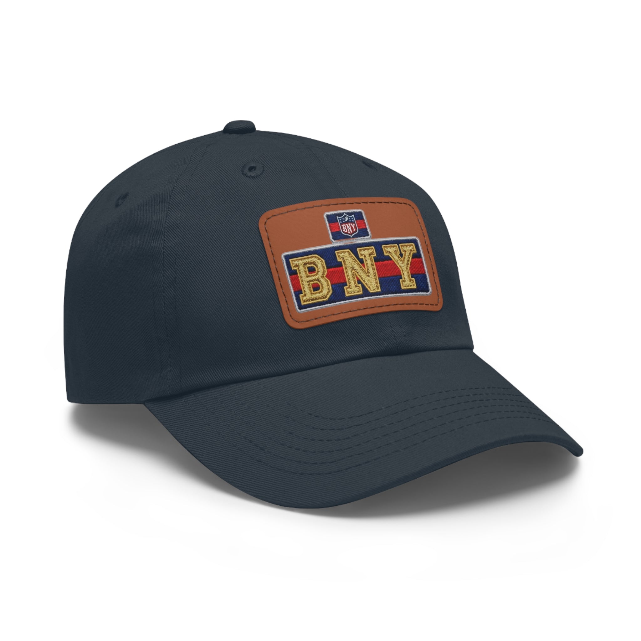 BNY Leather Patch Dad Hat – Vintage Varsity Baseball Cap - Creations by Chris and Carlos