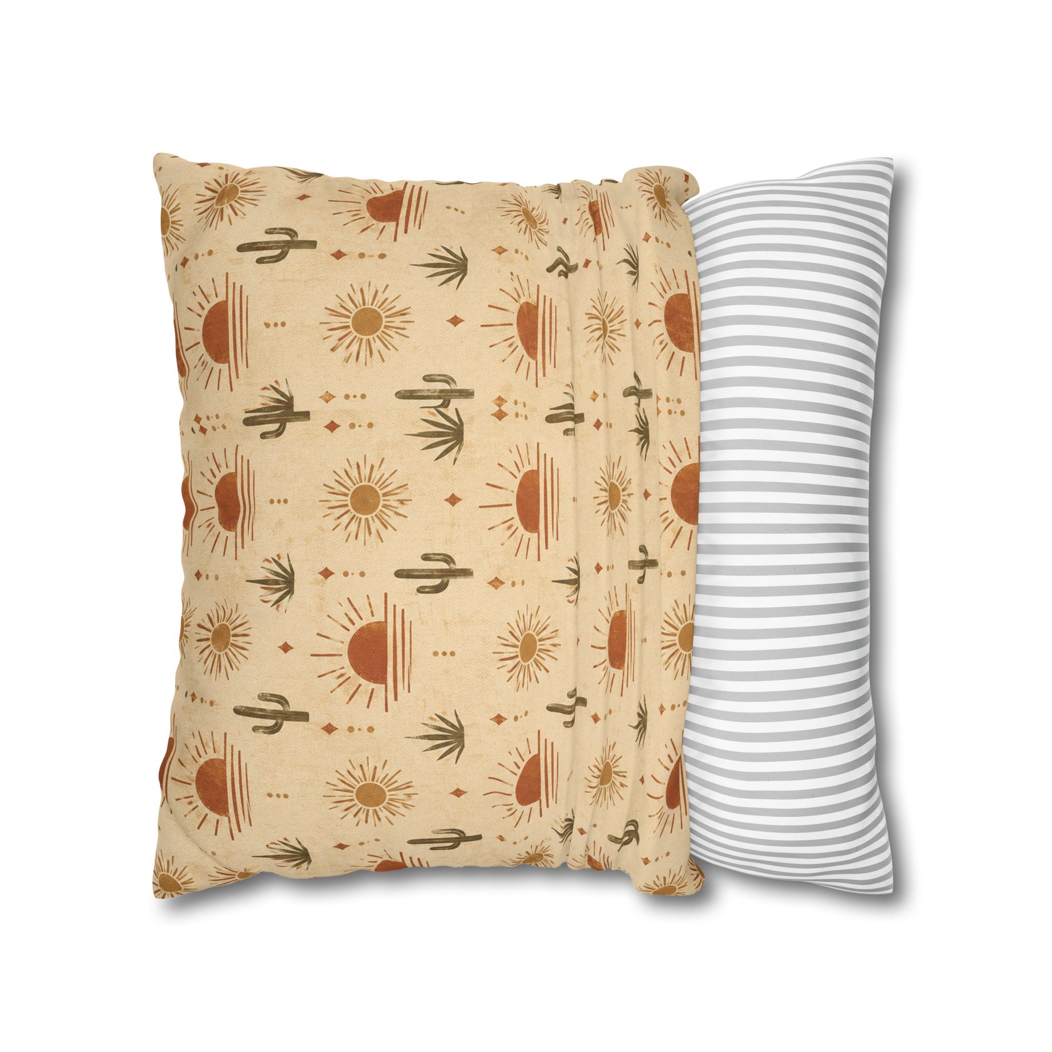 Desert Sunrise Square Pillowcase — Boho Cactus Sun Pattern - Creations by Chris and Carlos
