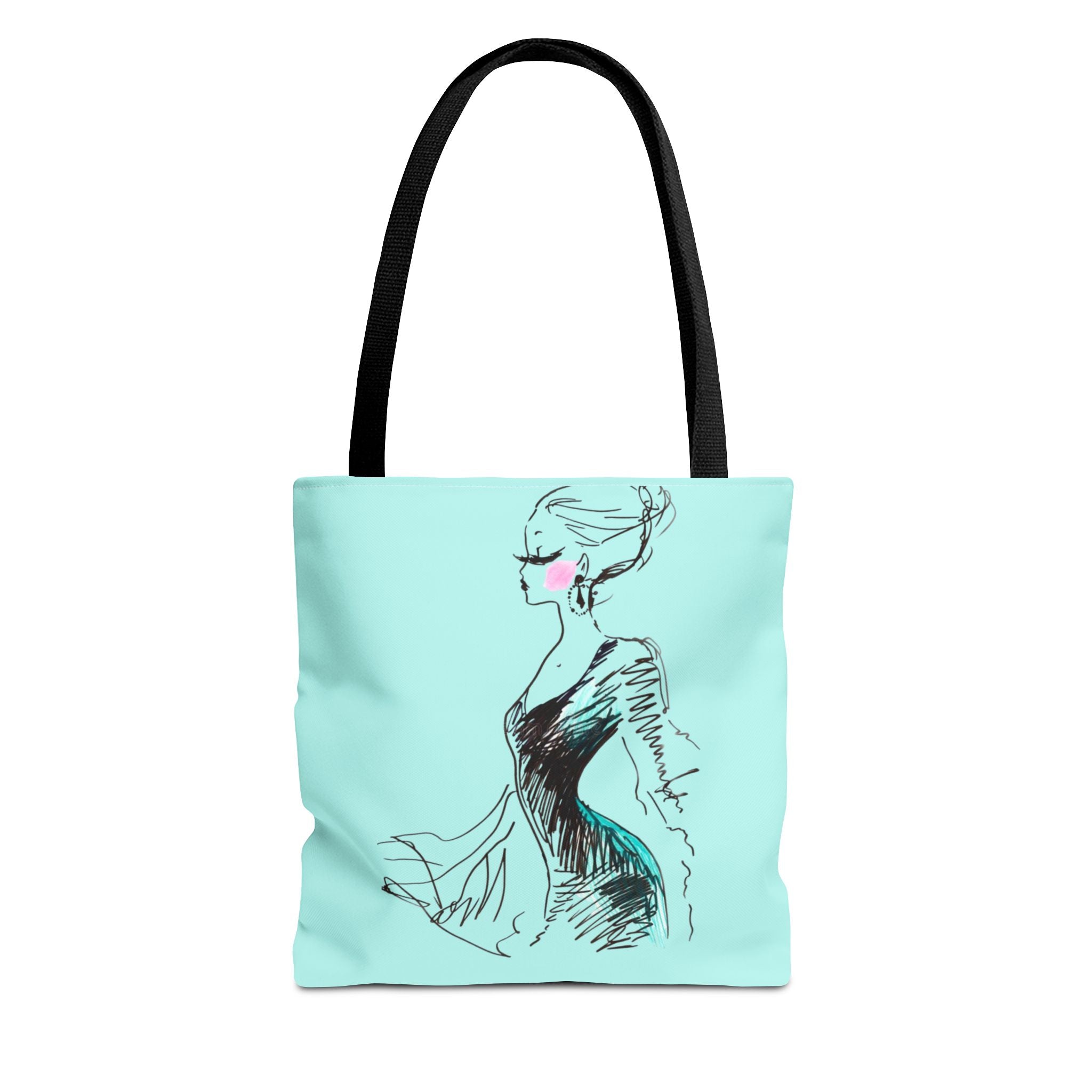 Fashion Sketch Tote Bag – Chic Aqua Illustration Tote - Creations by Chris and Carlos