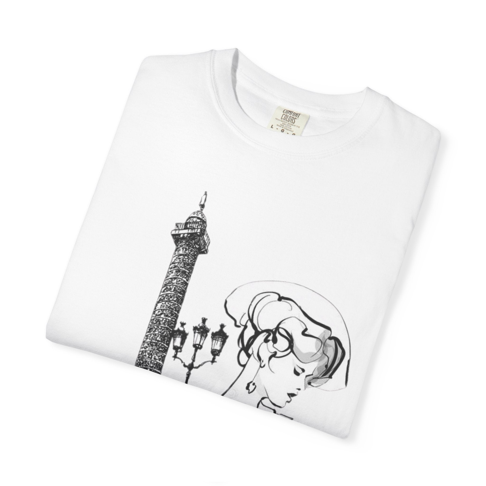Parisian Vintage Illustration T-Shirt — Eiffel Tower & Chic Lady Tee - Creations by Chris and Carlos