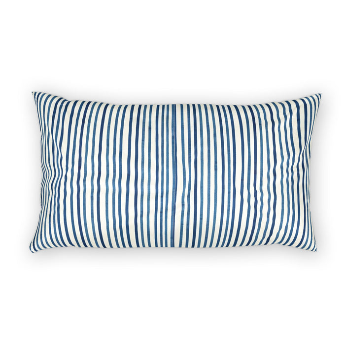 The Artisanal Flora Gallery  Striped Blue Cotton Pillow Sham - Nautical Coastal Decorative Pillowcase