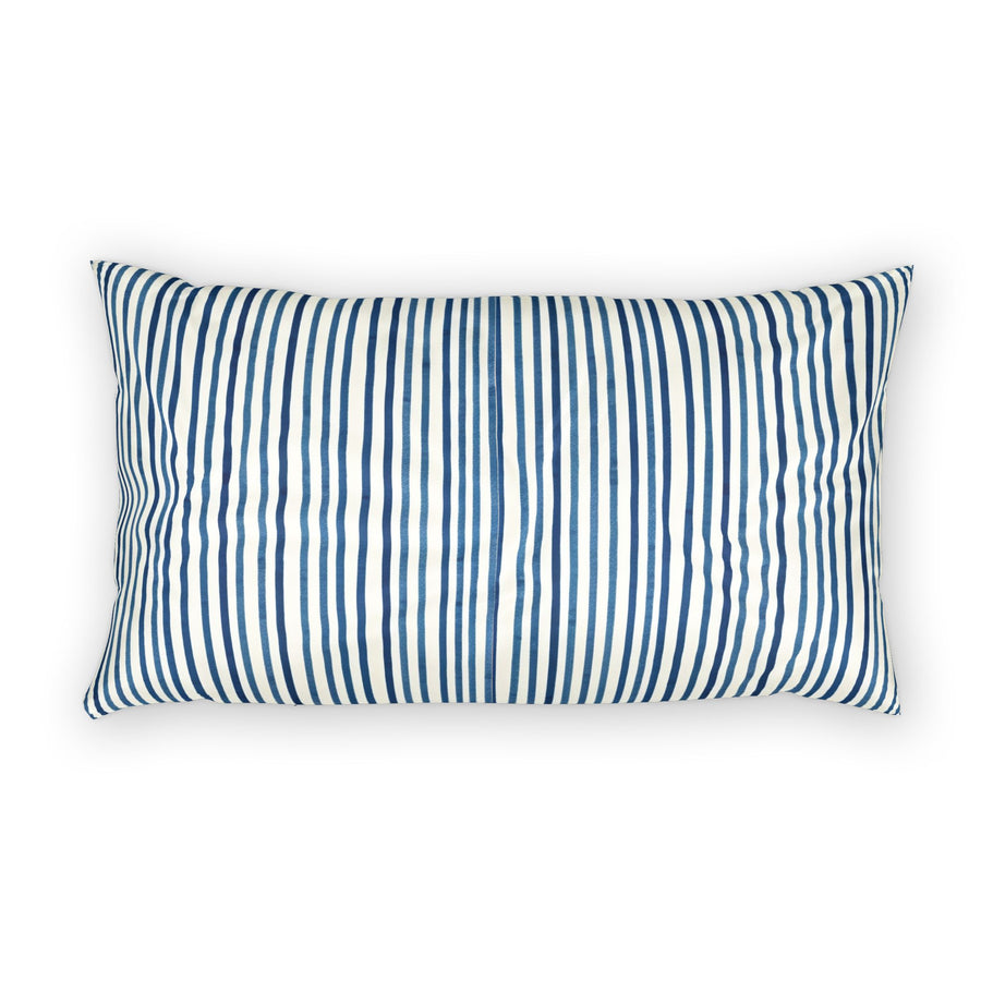 The Artisanal Flora Gallery  Striped Blue Cotton Pillow Sham - Nautical Coastal Decorative Pillowcase