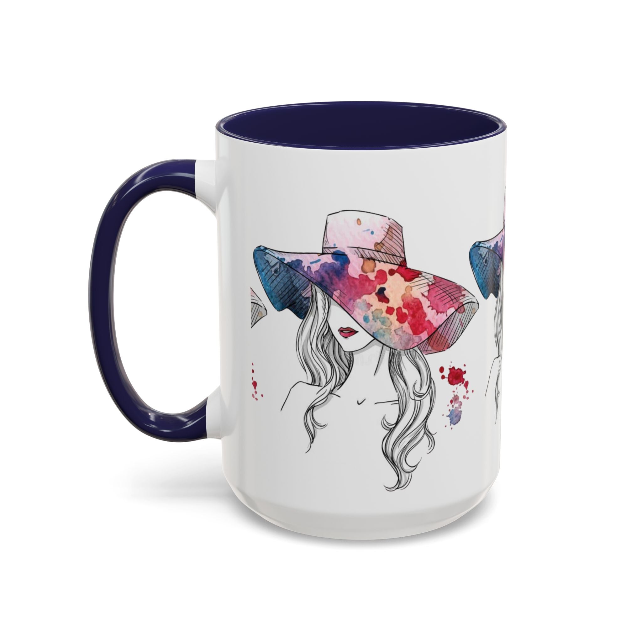 Watercolor Sun Hat Coffee Mug - Chic Fashion Illustration Accent Mug (11/15oz) - Creations by Chris and Carlos
