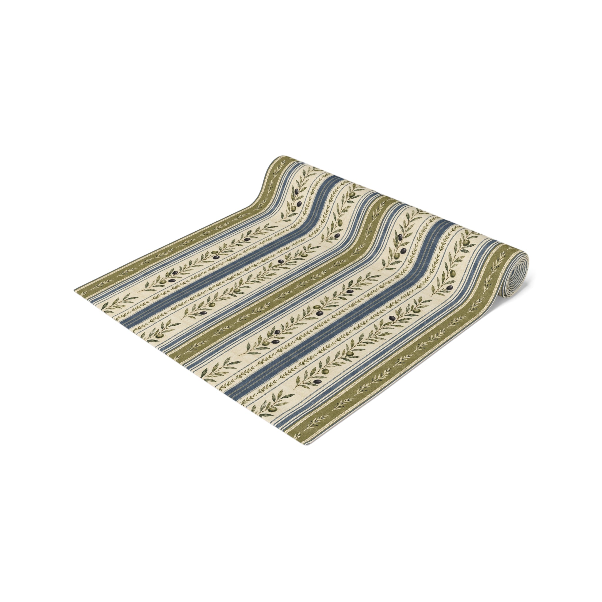 Country Stripe Table Runner — Olive & Blue Floral Border - Creations by Chris and Carlos