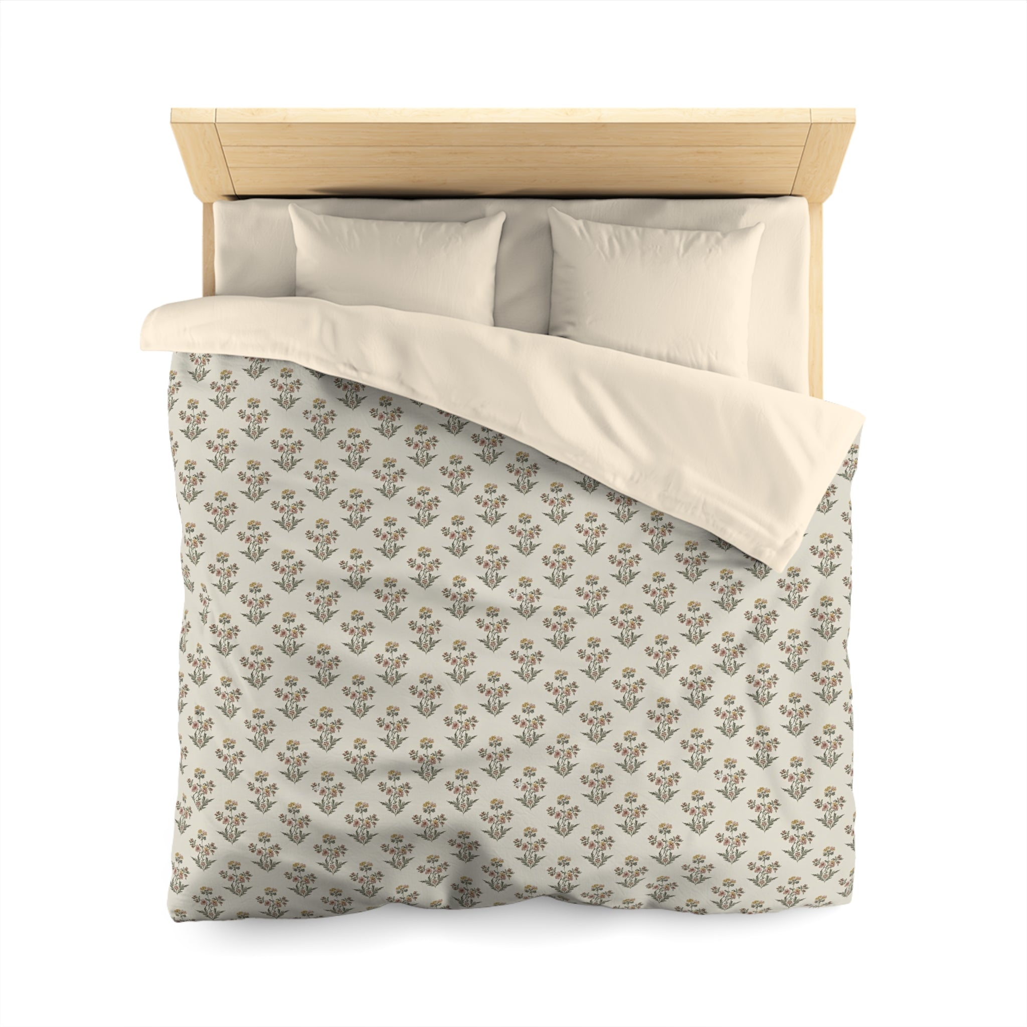 Neutral Floral Pattern Microfiber Duvet Cover — Minimal Boho Bedding - Creations by Chris and Carlos