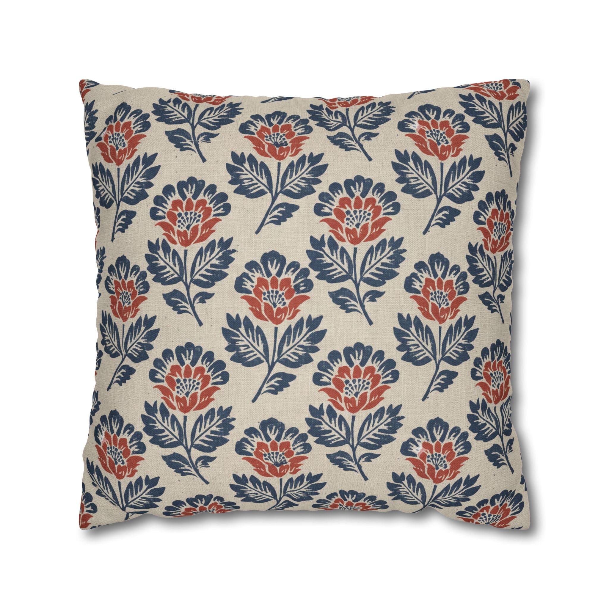 Plumstead Manor Floral Block Print Decorative Pillowcase — Navy & Terracotta Garden Pattern - Creations by Chris and Carlos