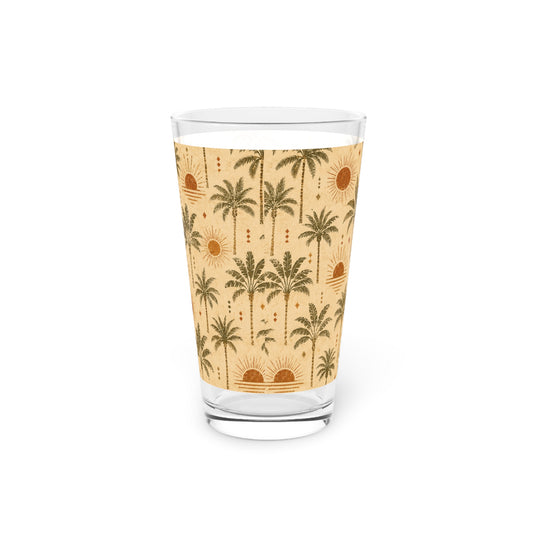 Palm Sunset Pint Glass — 16oz Tropical Palm Tree Beer Glass - Creations by Chris and Carlos