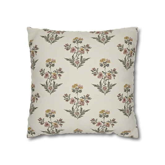 Briarwood Garden Floral Boho Square Pillowcase — Neutral Botanical Throw Pillow Cover - Creations by Chris and Carlos