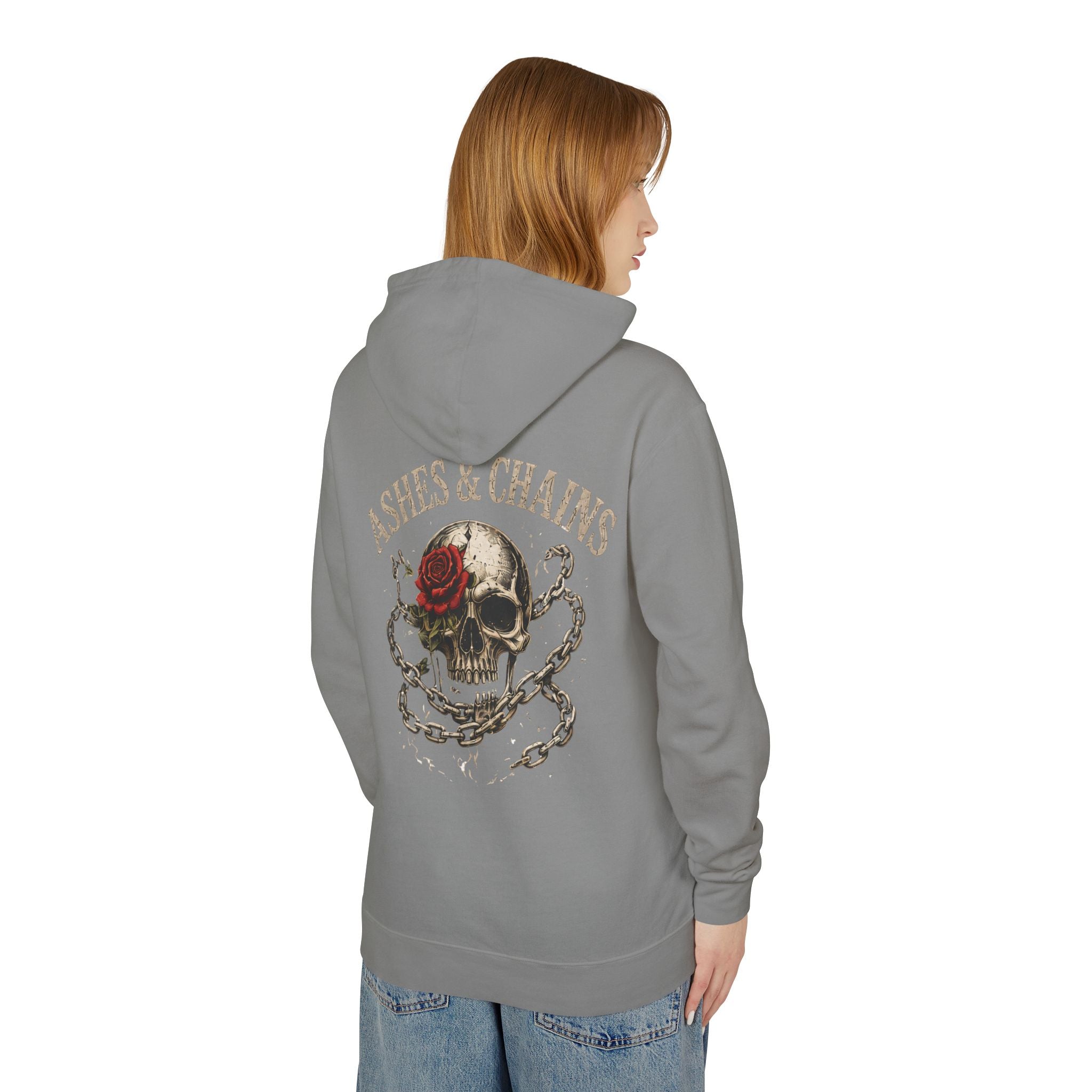 Skull & Rose Hoodie — "Ashes & Chains" Graphic Lightweight Hooded Sweatshirt - Creations by Chris and Carlos