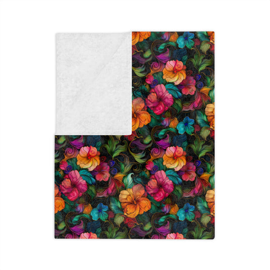 Sol y Alegría (Sun and Joy) Collection-Floral Velvet Microfiber Blanket Colorful Tropical Bloom Throw - Creations by Chris and Carlos