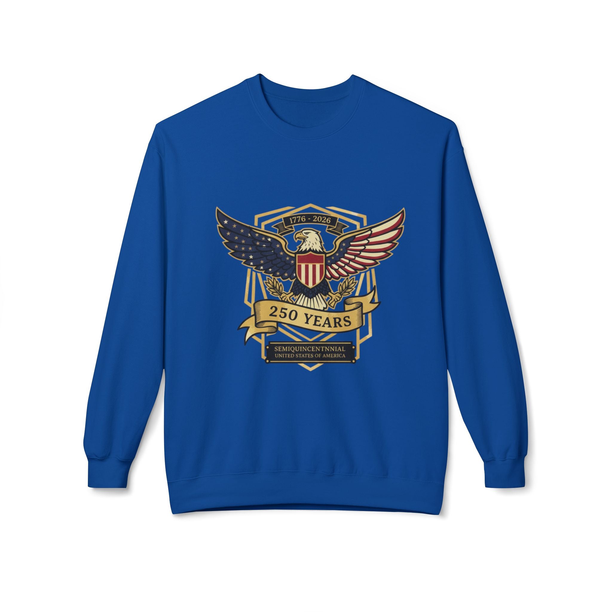 Sweatshirt — 250 Years Patriotic Eagle Crest Crewneck (American Flag Shield) - Creations by Chris and Carlos