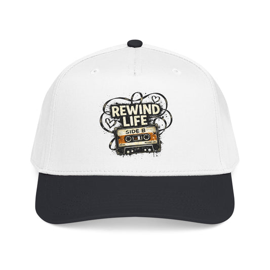 Rewind Life Cassette Cap — Retro Music Mid-Profile Baseball Hat - Creations by Chris and Carlos