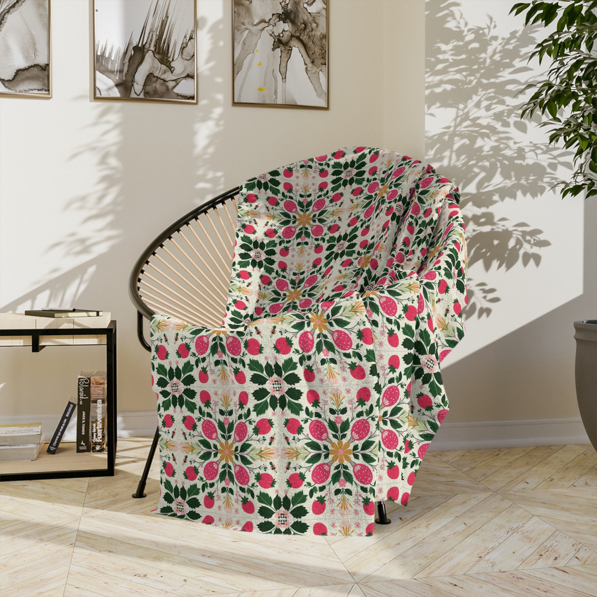 Floral Kaleidoscope Velveteen Blanket – Pink Green Geometric Microfiber Throw - Creations by Chris and Carlos