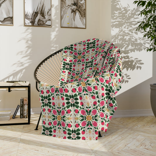 Floral Kaleidoscope Velveteen Blanket – Pink Green Geometric Microfiber Throw - Creations by Chris and Carlos