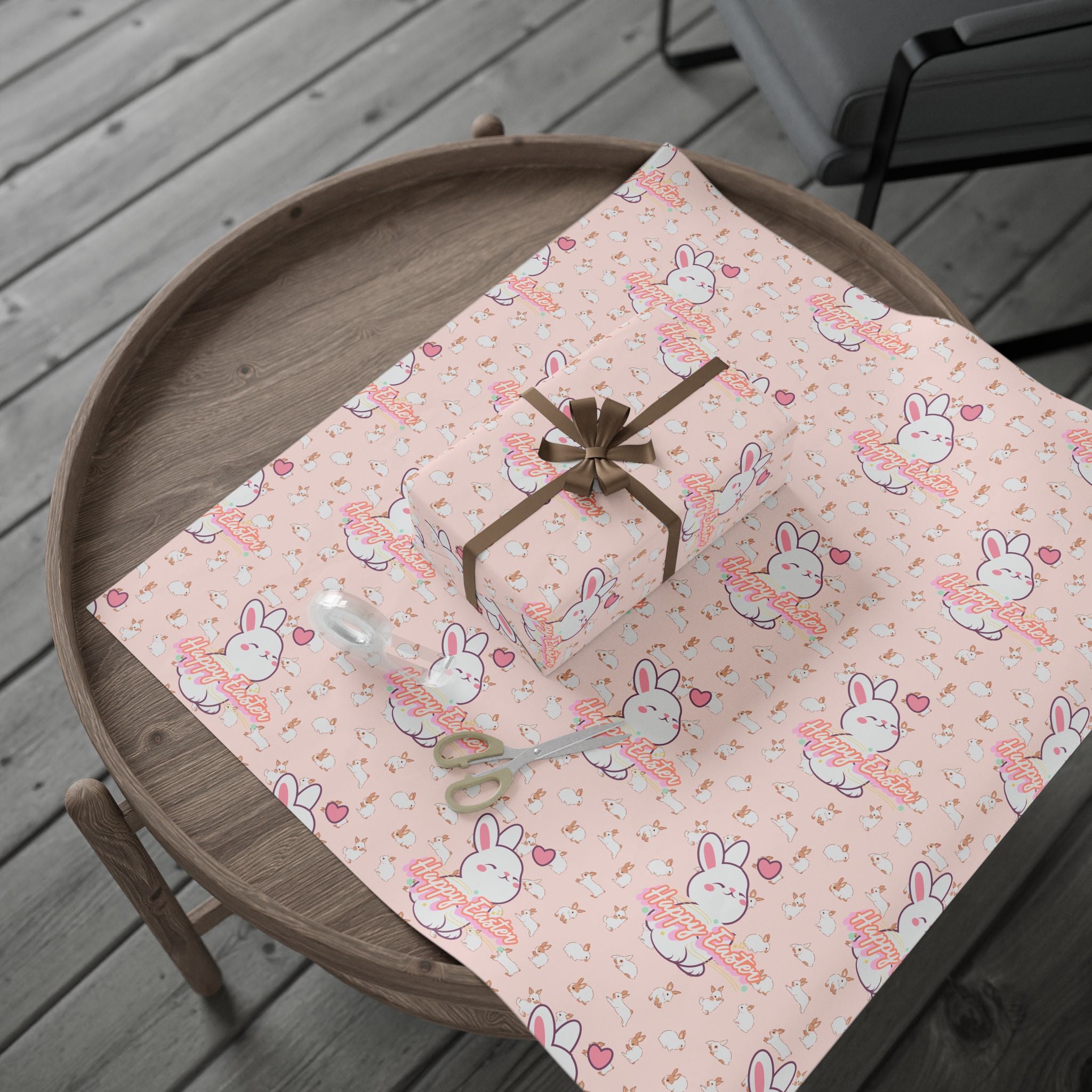 Easter Cute Bunny Pattern Wrapping Paper - Pastel Pink Love & Hearts Gift Wrap - Creations by Chris and Carlos