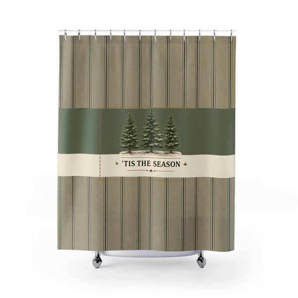 Old Soul Christmas Market™🌲Christmas Pine Trees Shower Curtain — 'Tis the Season Rustic Holiday Bathroom Decor