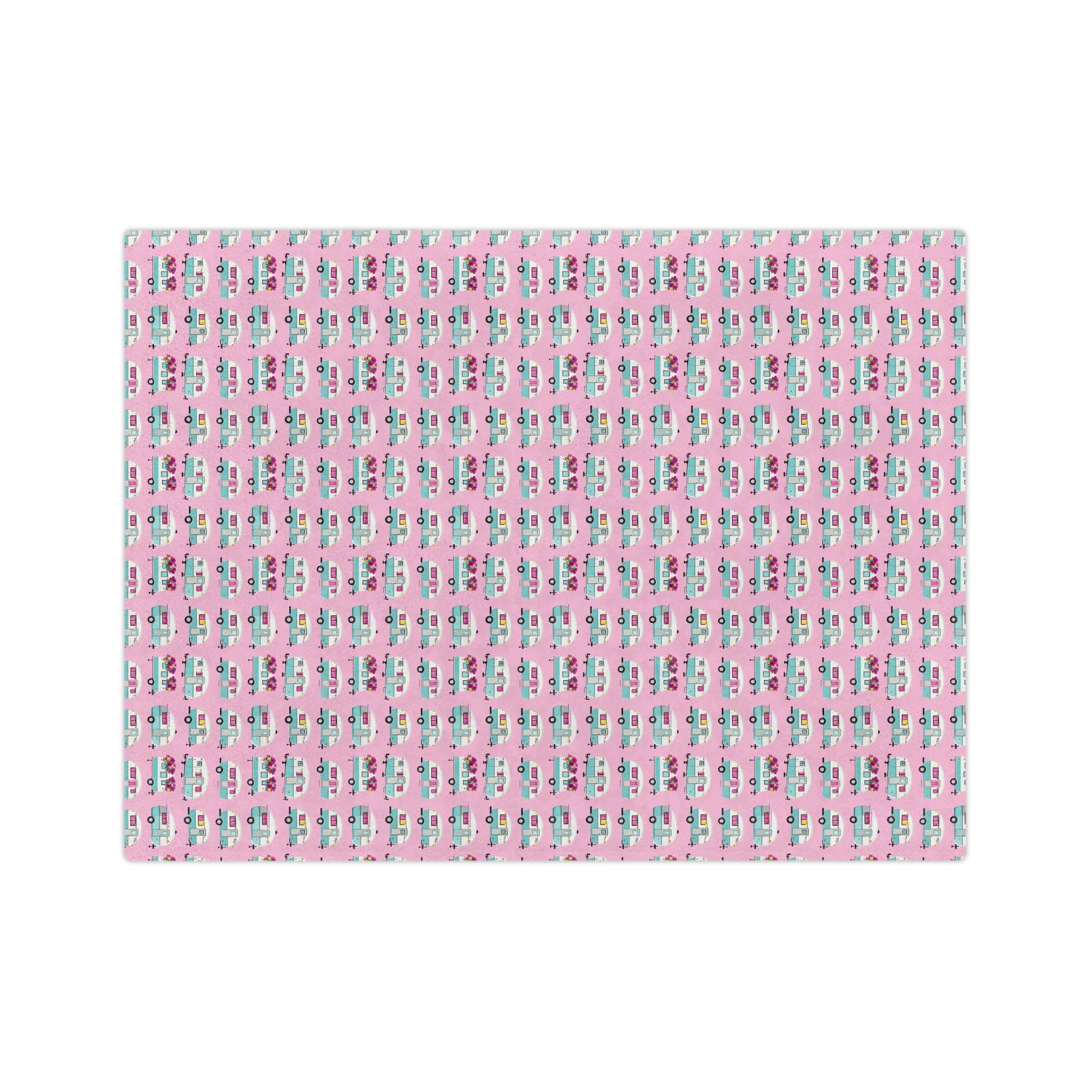 The Sugar Shack- Pink Retro Camper Velveteen Microfiber Blanket Cute Travel Van Pattern Throw - Creations by Chris and Carlos