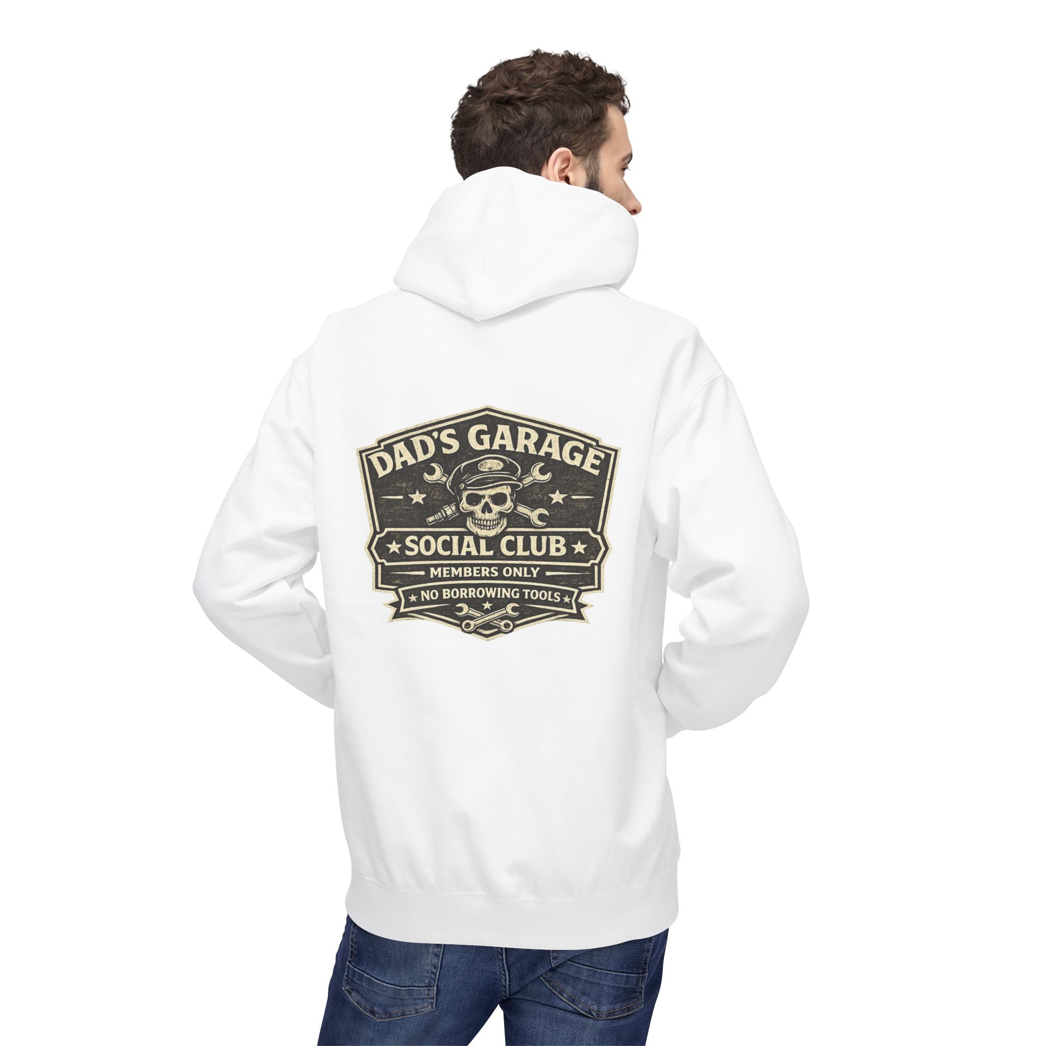 Dad’s Garage Social Club Hoodie — 'No Borrowing Tools' Mechanics Pullover - Creations by Chris and Carlos