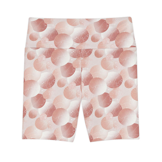 Pink Bubble Print Women's Workout Shorts — High-Waist Activewear Bike Shorts - Creations by Chris and Carlos