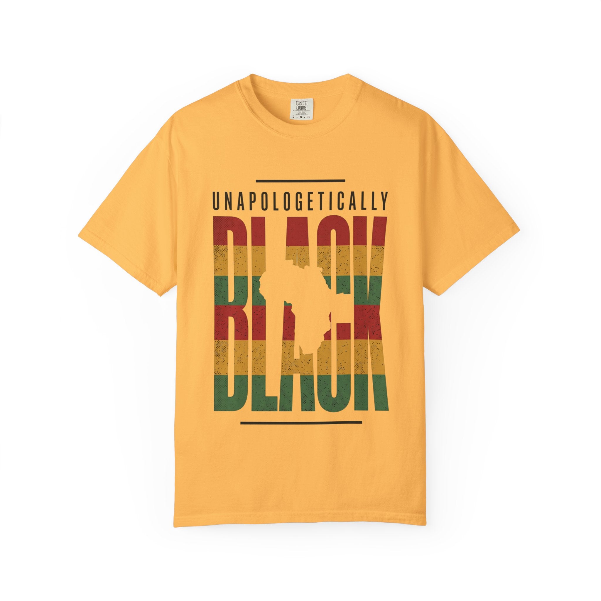 Unapologetically Black T-Shirt — Retro Pan-African Stripes - Creations by Chris and Carlos