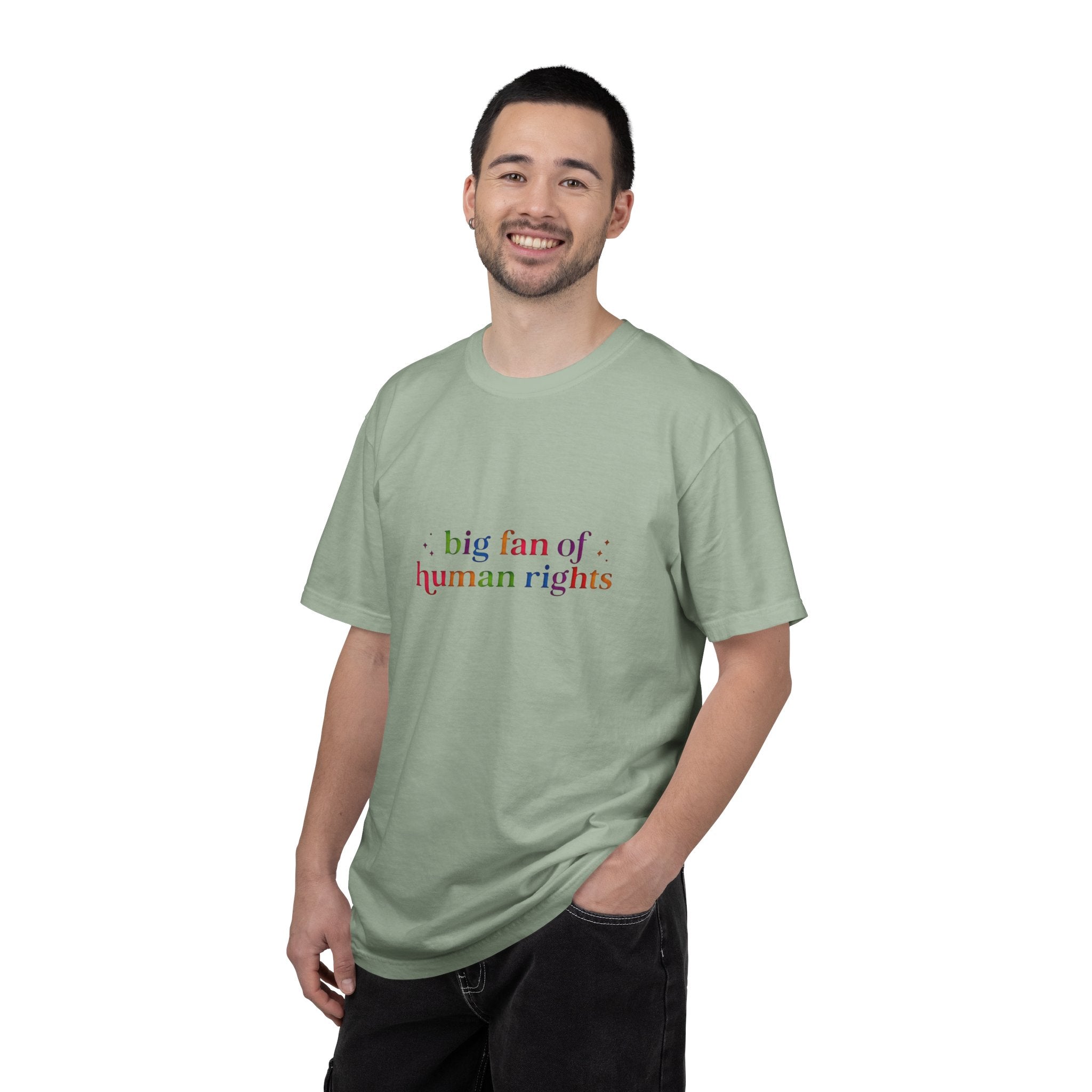 T-Shirt — "Big Fan of Human Rights" Graphic Tee (Equality & Activism Icons) - Creations by Chris and Carlos