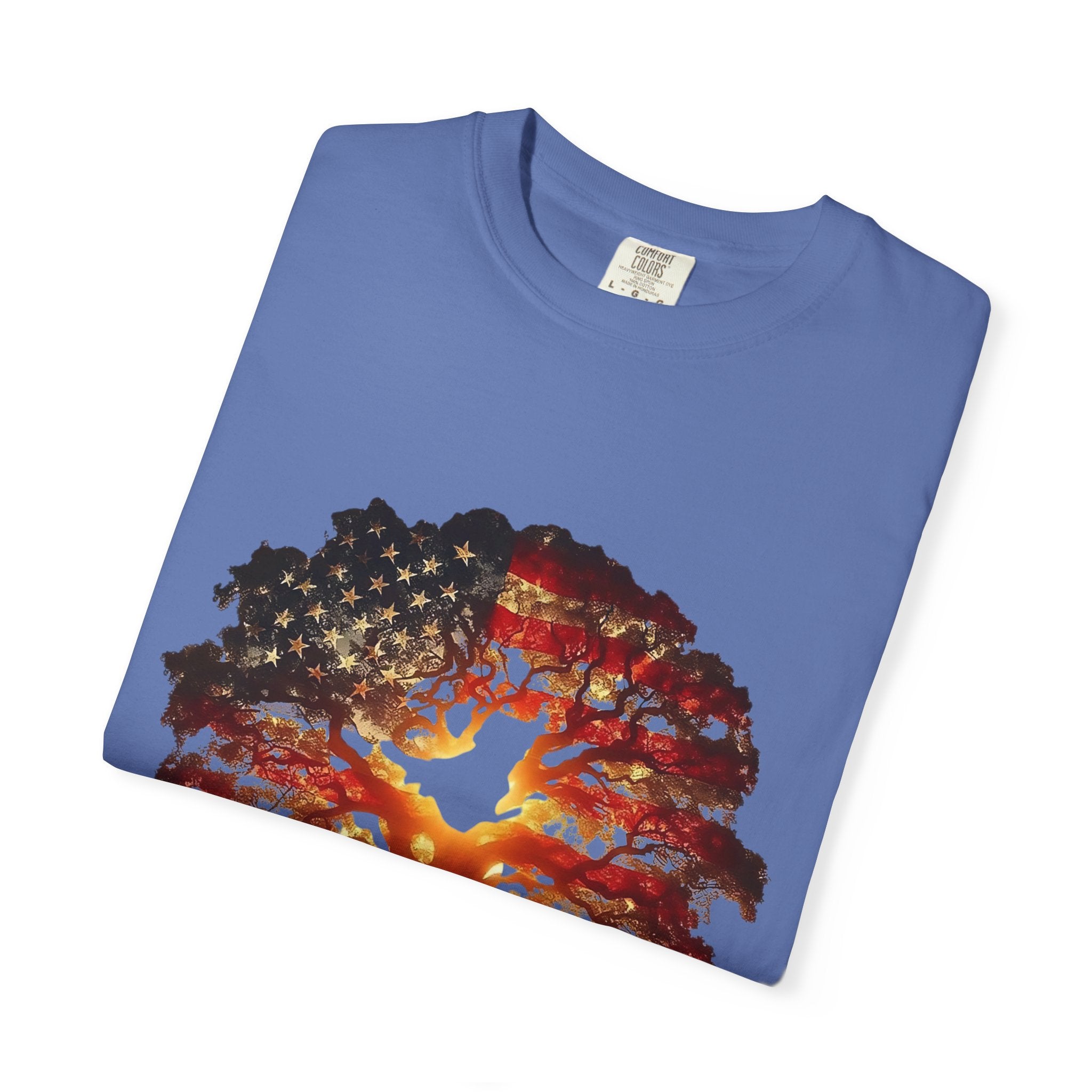 Patriotic Tree of Life T-Shirt — American Flag Sunset Graphic - Creations by Chris and Carlos